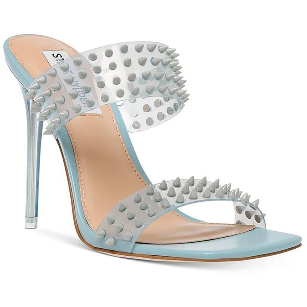 Steve Madden Womens Lunna Blue Studded Stiletto Sandals Heels Shoes